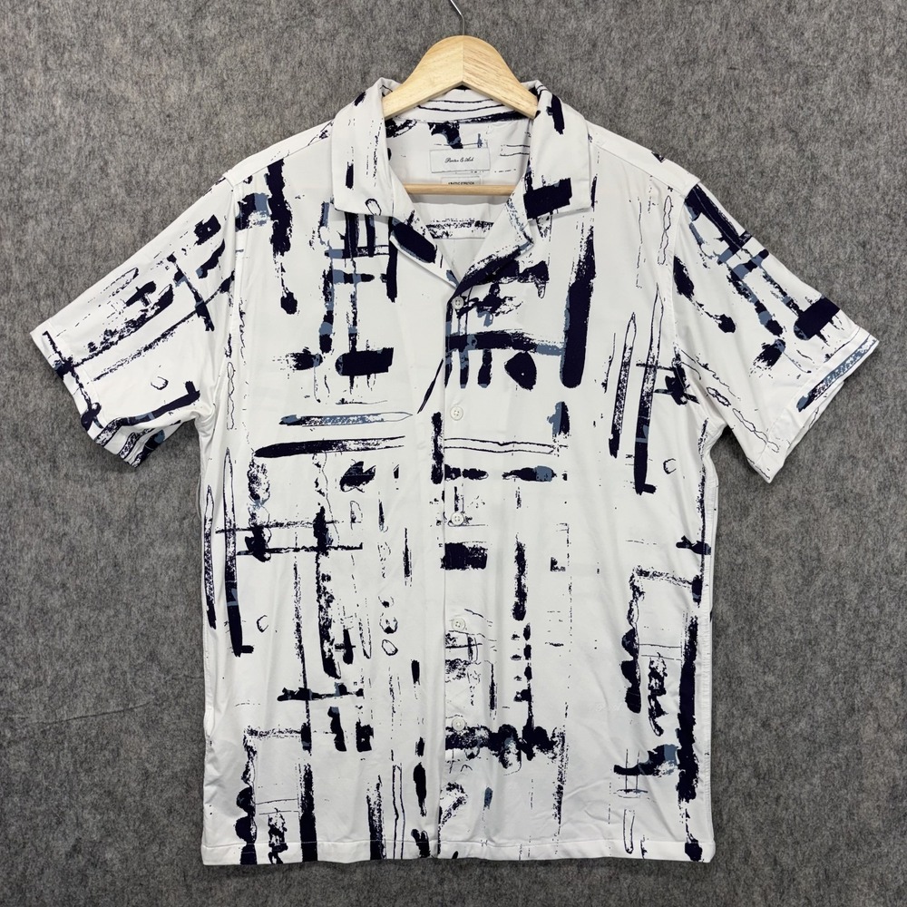 Porter and Ash Kinetic Stretch Shirt Men's Small Abstract Short Sleeve‎ White